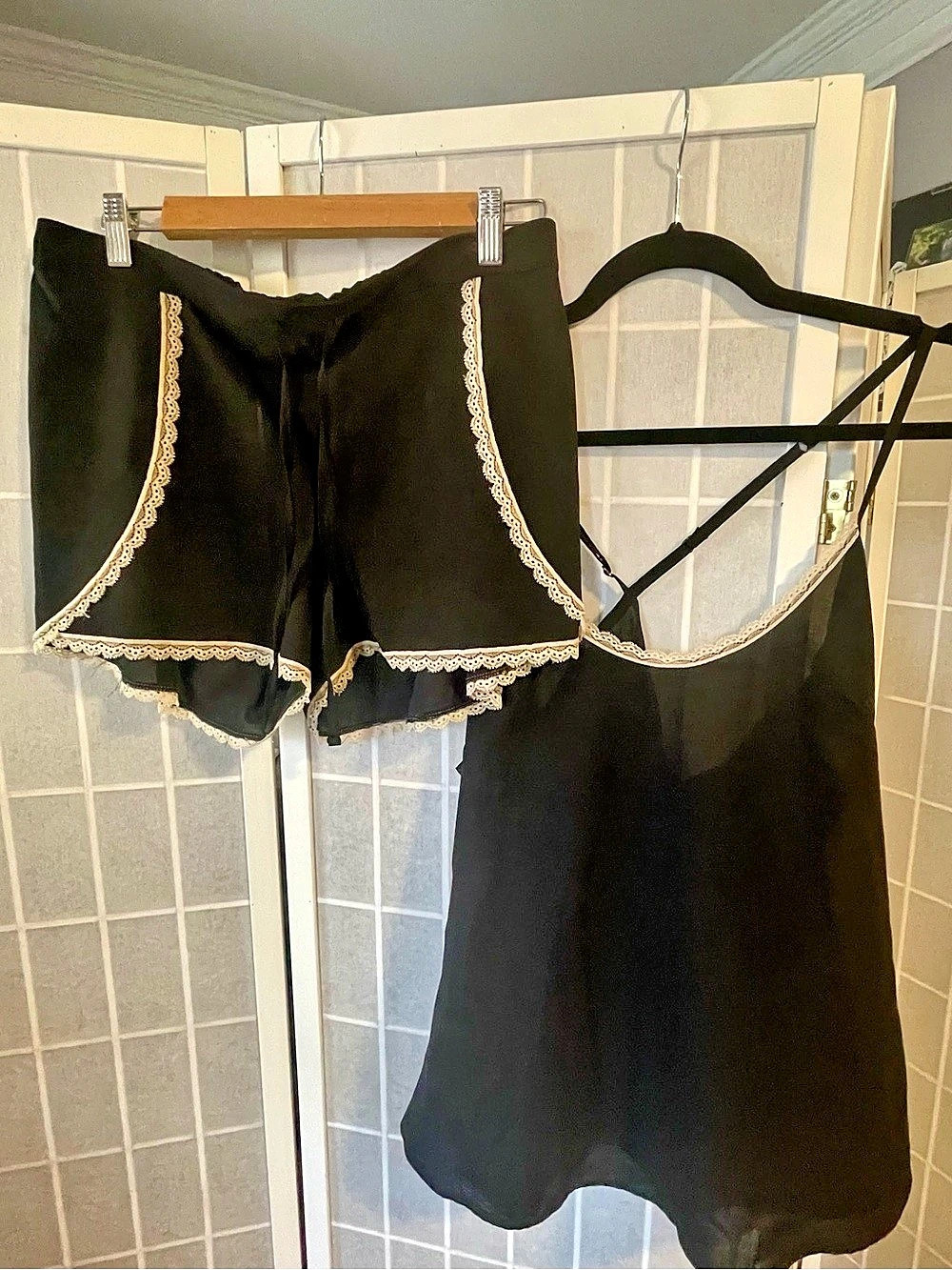 Breakfast for Dinner Pajama Set Lace Trim Black Large